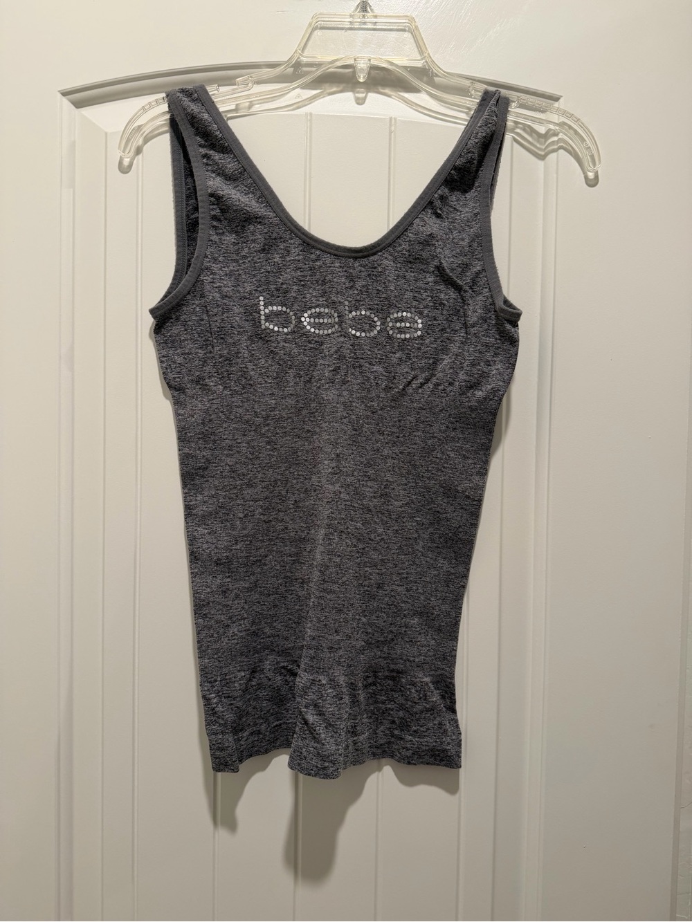 Bebe Seamless Shaping Tank Top Rhinestone Logo Heather Gray Plus Size 1X